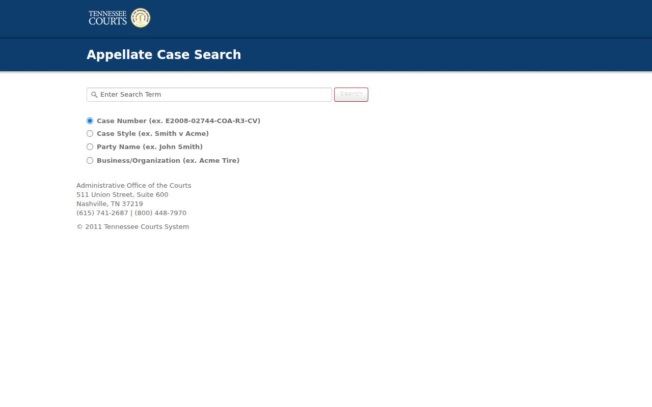 Overton County appellate case lookup search field and modes