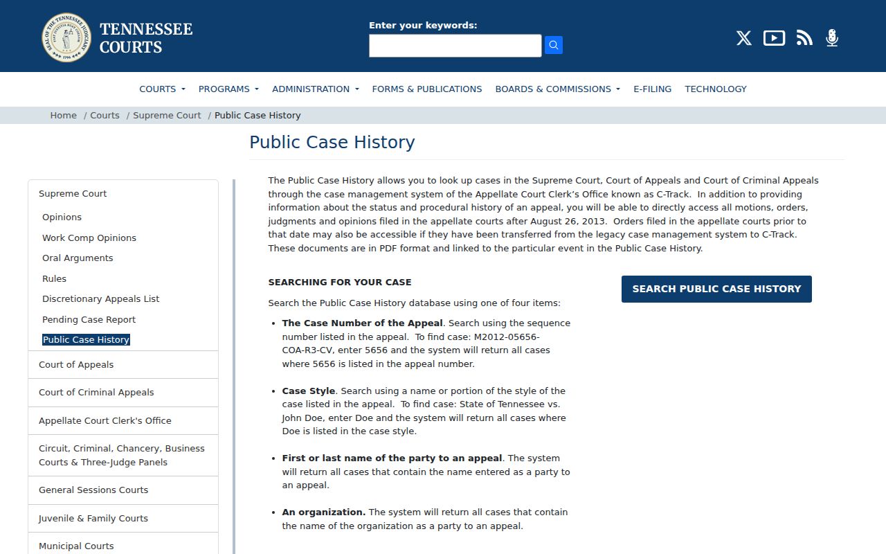 Overton County case lookup guidance on Tennessee Public Case History