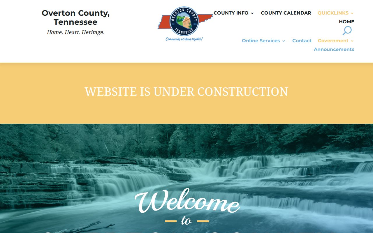 Official Overton County government website header and navigation